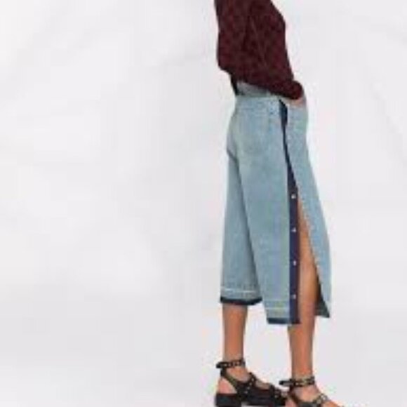 Rare SACAI Japan Calca Pantacourt White Cropped Wide Leg Jeans Size 3/US Large - Picture 2 of 12